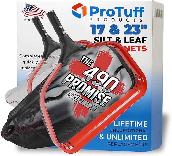 ProTuff PRO Ultimate Silt & Leaf Rake Bundle - 490 Promise Unlimited & Unconditional Replacements - 2-Items: 23" Medium & 17" Fine Mesh Pool Cleaner for Sand, Silt, Pollen, Leaves & Twigs