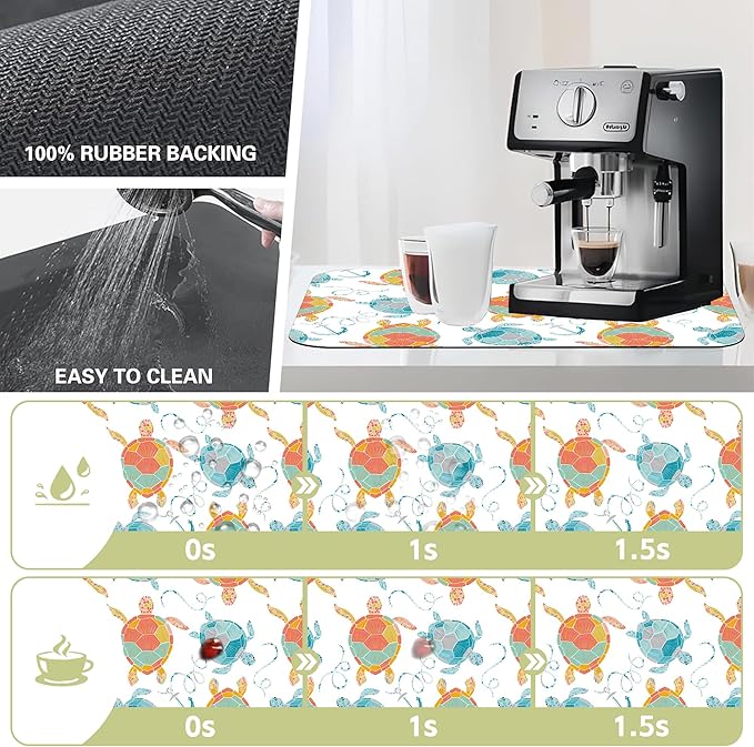Colorful Sea Turtles Kitchen Mat Anchor Dish Drying Mat 12"x19" Bsorbent Coffee Maker Mat for Sink Dishes or Under Rack Kitchen Counter Accessories Absorbent Hide Stain Rubber Backed Dish Drying Pad