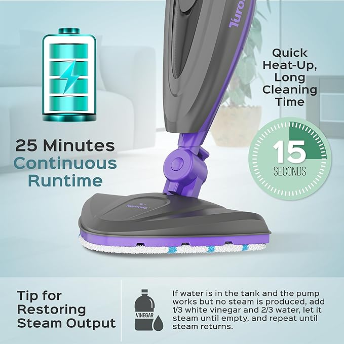 Turonic ST3 10-in-1 Steam Mop - 1500W Floor Steamer with Detachable Handle, 110°C Steam, 25-Min Runtime, Handheld Cleaner for Tile, Grout, Hardwood, Carpet, Upholstery, Chemical-Free Cleaning