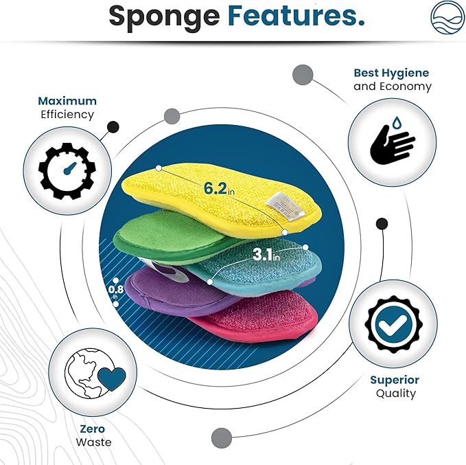 Onutis – 10 Kitchen Sponges Pack– Washable and Reusable Dishes Sponge Rubber – 6 X 3 inches - Multicolored