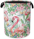 Watercolor Flamingo Laundry Hamper,Tropical Flower Leaves Clothes Hamper for Laundry,Waterproof Oxford Toy Storage Collapsible Hampers for Bedroom, Dorm Room,Bathroom,16x20 Inch
