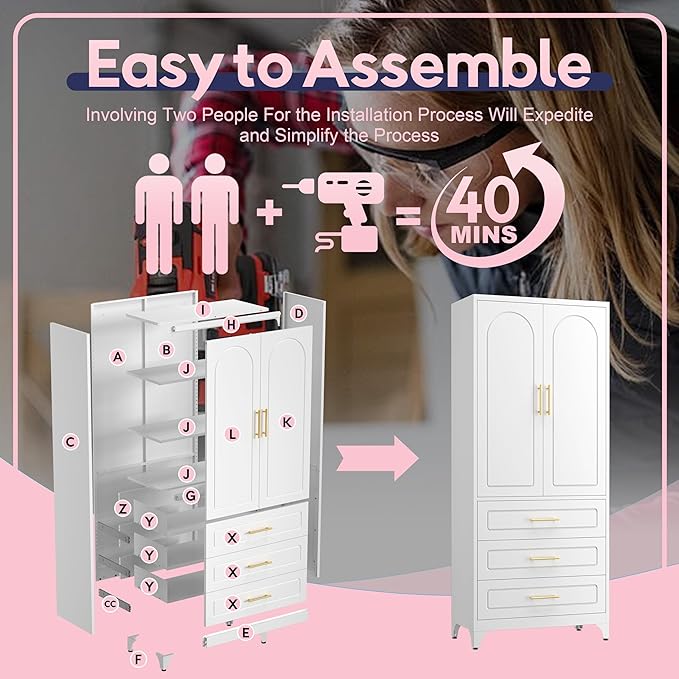 Pantry Kitchen Cabinet with Drawer, 75" Tall Pantry Storage Cabinet, Metal Storage Cabinets with Doors and Shelves, Large Freestanding Cupboard for Dining Room, Assembly Required, White
