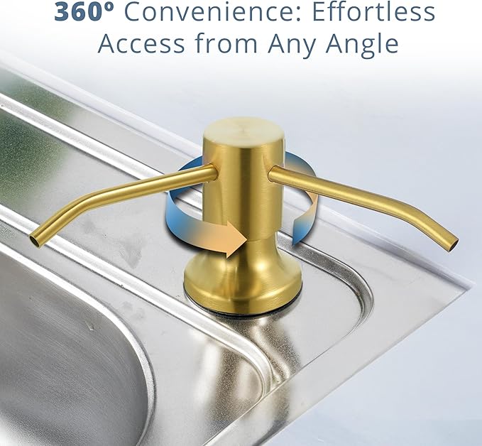 SBEN Built-in Kitchen Sink Soap or Lotion Dispenser Set, Stainless Steel, Gold Brushed Pump, 17 oz PET Bottle, Durable ABS Head, 360° Rotation (Gold Brushed)