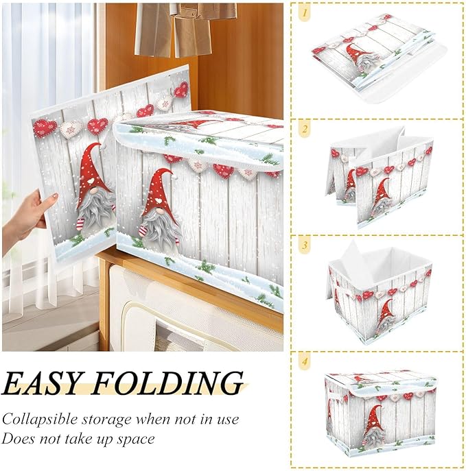 Christmas Baskets Collapsible Storage Bins with Lids, Christmas Gnome Storage Boxes Clothes Baskets for Organizing