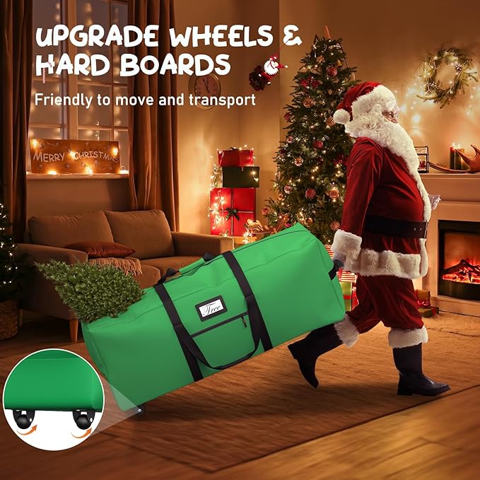 Mrrihand Christmas Tree Storage Bag, Large Artificial Anti-Tear Heavy-Duty 600D Oxford Cloth Xmax Christmas Tree Storage Box with Rolling Wheels, Christmas Tree Storage Container (Bright Green, 9Ft)