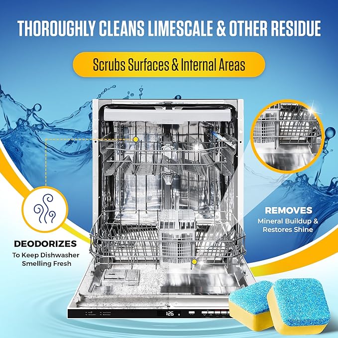 Dishwasher Cleaner Tablets - 24 Tablets (1-Year Supply) Lemon-Scented, Heavy Duty Cleaning Descaler Pods for Dish Washer, Deep Cleans & Maintains Your Dishwashing Machine for Optimal Performance