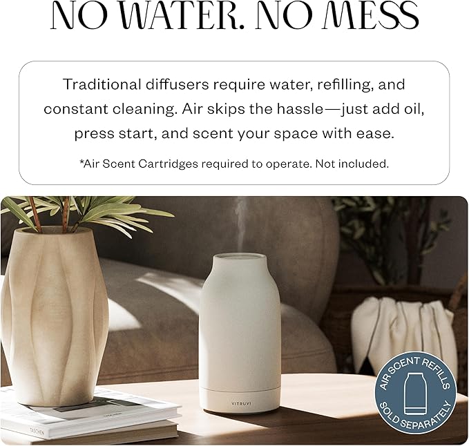 Vitruvi Air Waterless Diffuser for Home, 1500 Sq Ft Coverage | Diffusers for Home, Oil Diffuser, Housewarming Gift, Ceramic Finish, 5 Adjustable Scent Strengths | White