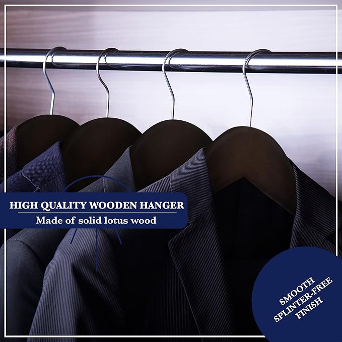 Samsarc Wooden Hangers - Non Slip Luxury Natural Lotus Wood & Velvet Suit & Pants Hangers - 360 Rotating Hooks - 20 Pack