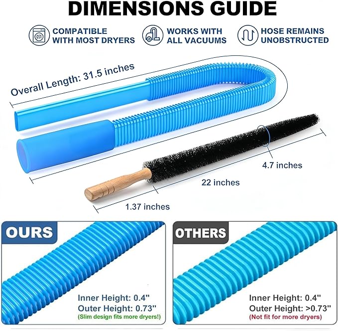Dryer Vent Cleaner Kit，Dryer Vent Cleaning Vacuum Attachment，Fits All Vacuums，Dryer Vent Cleaning Vacuum Attachment，Universal Lint Dryer Attachment (Second-generation blue)