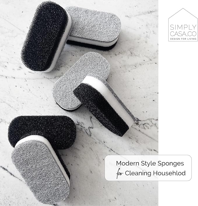 SIMPLYCASA Kitchen Dish Cleaning Sponges - Pack of 6 | Non-Scratch & Fast-Drying | Reusable Scrubbers for Kitchen & Household Use | Stylish Black & White Design