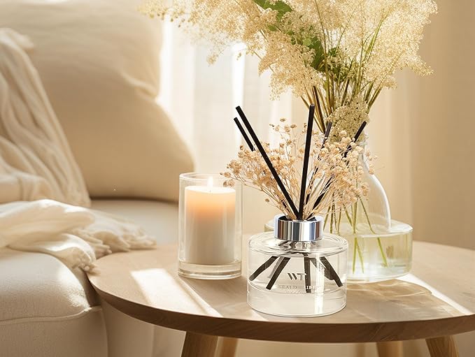 WEALD TRIBE Flower Reed Diffuser Set White Jasmine Scent for Bathroom Accessories Shelf Decor & Air Fresheners, Fresh Air Sticks Defusers with 5.1 fl oz Essential Oils, House Office Decor & Gifts