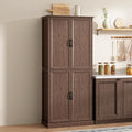 71'' Tall Pantry Cabinet, Farmhouse Kitchen Pantry Storage Cabinet with Barn Door and Adjustable Shelves, Rustic Wood Freestanding Cupboard Storage Organizer for Kitchen, Dining Room, Brown