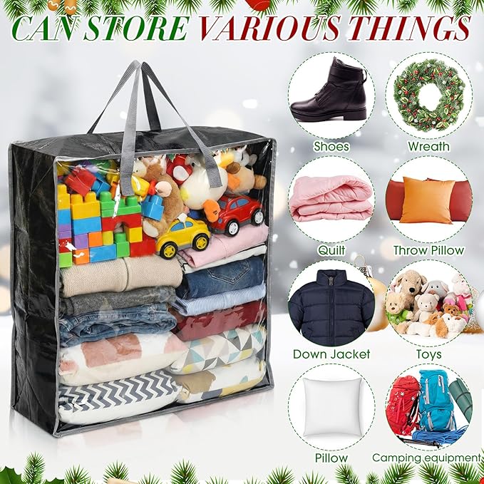 Oversized 6 Pack Storage Bags with Zipper 25 Gallon Tote Bags Moving Travel Camping Essentials Packing Supplies for Clothes Wreaths Quilts Decorations Toys, 26 x 26 x 8.7 Inches(Black)