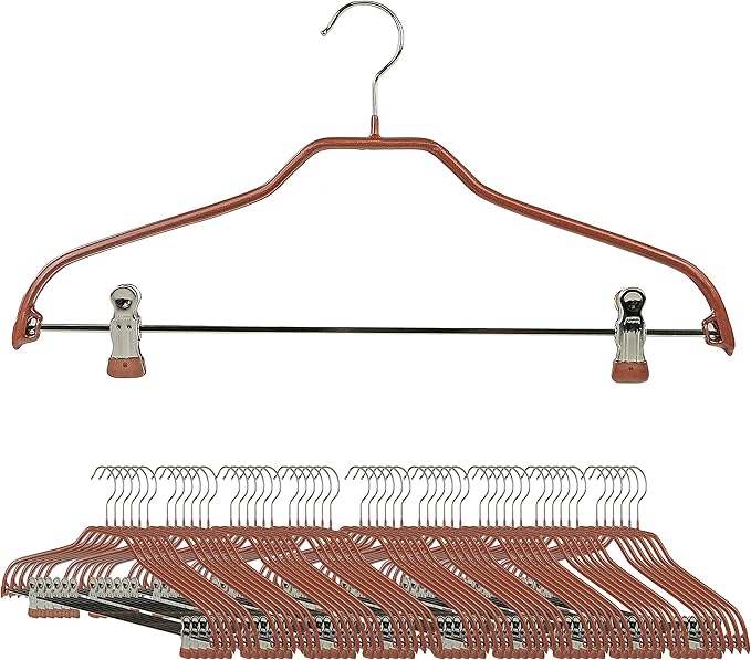 Mawa by Reston Lloyd Silhouette Series Non Slip Space Saving Hanger with Pant Clips, Style 40/FK,Set of 70, Copper