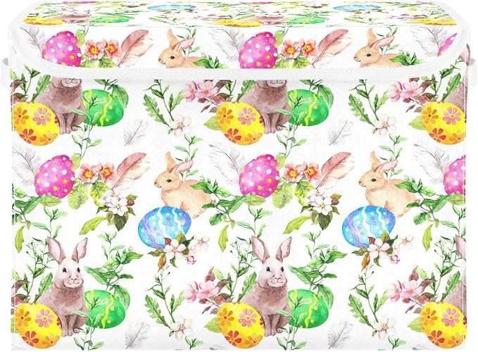 senya Easter Storage Baskets Collapsible Storage Bins with Lids, Easter Bunny Eggs in Grass Flowers Storage Boxes Clothes Baskets for Organizing B06D22020 Pattern 2 One Size