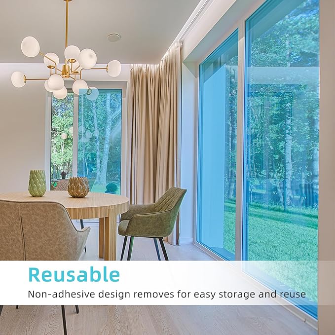 Filmgoo Window Privacy Film One Way Daytime Mirror Tint Treatments UV Heat Control Vinyl Stickers Sun Block Glass Paper Door Covering Reflective (Light Blue Silver, 17.5 Inch x 15.7 Feet)