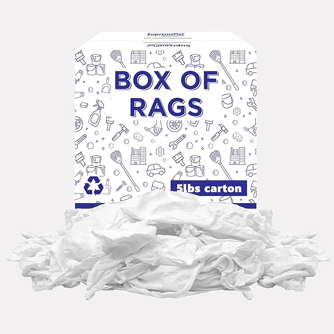 Premium White T-Shirt Cleaning Rags (5 lbs. Box) – White Cotton Rags for Cleaning, Staining, Painting, Oil, Grease & Dust Removal – Shop Rags Bulk for Multipurpose use