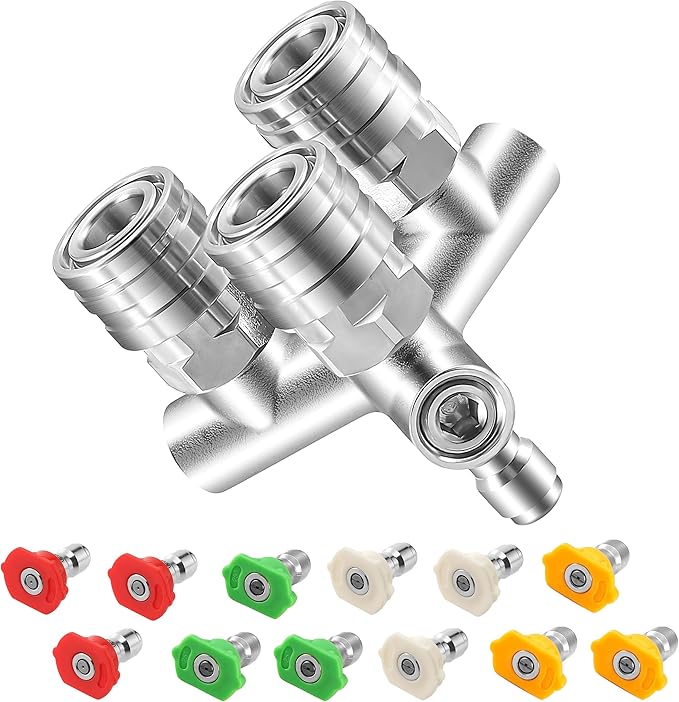 EZALOR Triple Pressure Washer Nozzle, 3-in-1 Power Washer Tips, 3 Nozzles for Pressure Washing with 12PCS Power Washer Spray Nozzles (0, 15, 25, 40 Degree), 1/4 Inch Quick Connect, 5000 PSI