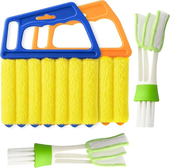 Blind Cleaner Duster Tool - 2 Pcs 7 Fingers Anti-Shedding Window Blind Cleaner Tool and 2 Pcs Air Vent Cleaner, with High-Density Microfiber Fleece and Ergonomic Handle, Detachable and Washable