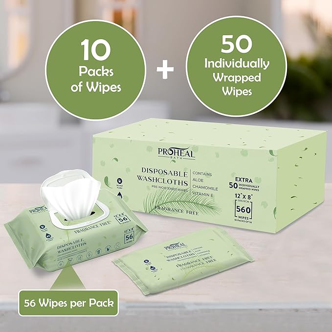 X Large Wet Wipes for Adults - Case of 10 Packs of 56 [560 Count] Disposable Incontinence Wipes, 12" x 8" Body Wipes for Elderly – Bonus 50 Individually Wrapped Travel Wet Wipes