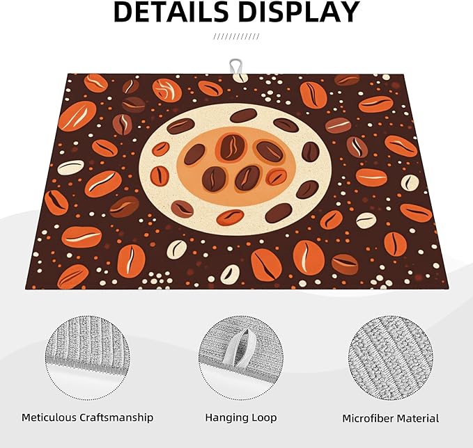 Coffee Beans Dish Drying Mat for Kitchen Counter Microfiber Super Absorbent Non-Slip Dish Drying Pad for Countertops Dishes Utensils Stylish Quick-Dry Machine Washable 18x24 Inch