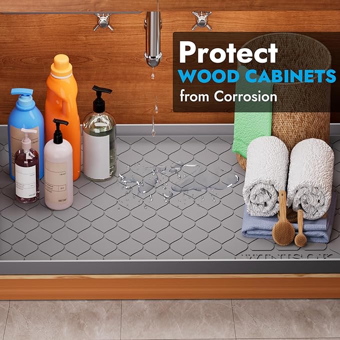 Winisok Silicone Under Sink Mat 31" x 22", kitchen Essentials and Gadgets, Shelf liner and Cabinet Protector, Home Organizers and Storage, Waterproof Bathroom Tray