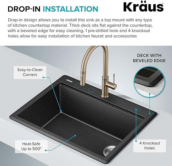 KRAUS Bellucci 28-inch Granite Workstation Drop In Top Mount Single Bowl Kitchen Sink in Metallic Grey with Accessories, KGTW12-28MGR