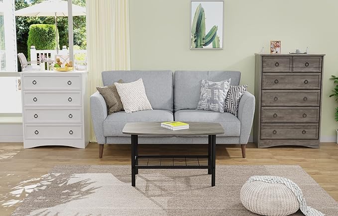 LGHM Modern Dressers for Bedroom with 6 Drawers, 6 Drawer Dresser, 44.33" Tall Chest of Drawers Closet Organizers & Storage Clothes - Easy Pull Handle, Textured Borders for Living Room, Hallway, Gray