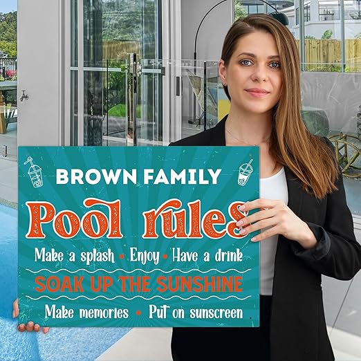 Custom Pool Sign, Pool Rules Enjoy Swimming for Pool Décor Sign, 18x24 Inches, Rust Free .063 Aluminum, Fade Resistant, Made in USA by Sigo Signs