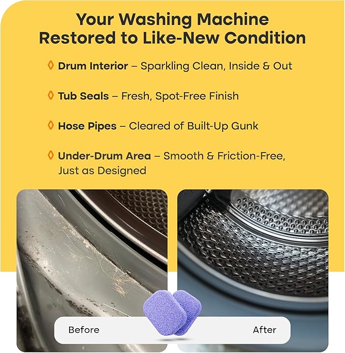 Fursprint Washing Machine Cleaner Tablets Ultra – 40% Stronger Formula: Designed for Pet Owners, Removes Residue, Grime & Odors, Compatible with HE, Top & Front Load, 24 Pack – 12 Month Supply