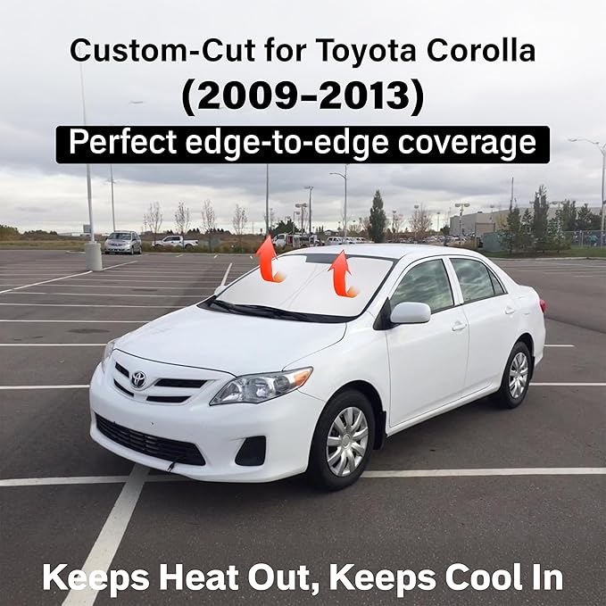 EcoNour Windshield Sun Shade Compatible for Toyota Corolla 2009–2013 | Sedan Front Window Sun Visor Protector | Foldable Sunshade | UV & Heat Blocking | Keeps Cabin Cooler
