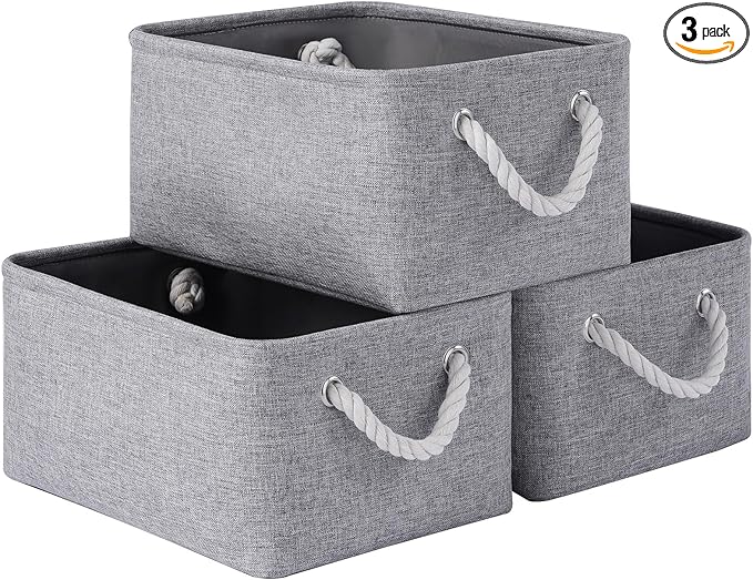 Storage Baskets for Shelves 13.8x9.8x6.7 Inch, Foldable Fabric Storage Bins with Handles, Small Storage Baskets for Organizing Closet, Office, Home Organization (3-Pack, Gray)