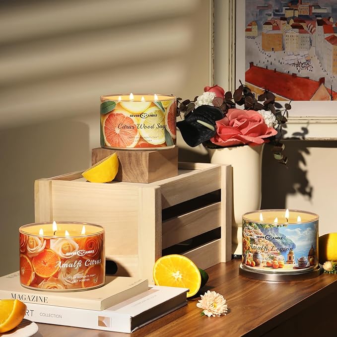 4EVER Scented Candles | 4-Wick 18oz Soy Wax Candle | Up to 50Hrs Clean Burn | Aromatherapy Candles for Home Scented | Gifts for Women & Mom, Citrus Wood Sage