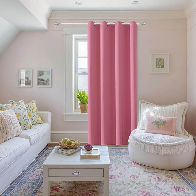 ChrisDowa Blackout Curtains 102 Inches Long for Living Room, Grommet Thermal Insulated Room Darkening Curtains for Bedroom (1 Panel Set, Pink, 52W x 102L)