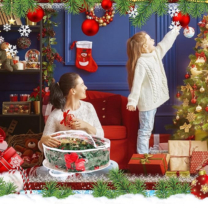 Shappy 6 Pieces Christmas Wreath Storage Container 30 Inch Wreath Plastic Storage Bags with Dual Zippers and Handles for Xmas Thanksgiving Holiday Artificial (Clear)