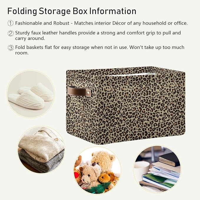ALAZA Cheetah Leopard Print Animal Skin Foldable Storage Box Storage Basket Organizer Bins with Handles for Shelf Closet Living Room Bedroom Home Office 2 Pack