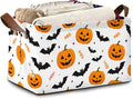 Halloween Pumpkin Bat Storage Baskets,Candy Foldable Organizer Bin with Handles for Home Living Room Bedroom Closet Box 17x11.5x10Inch