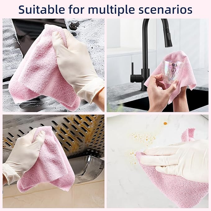 & PLUSH Microfiber Cleaning Cloth Roll - 70 Pack, Tear Away Microfiber Towels, 12" x 12", Reusable, Washable, Streak Free, Ultra Absorbent Dish Rags for Car, Home, Garage or Shop (Pink and White)