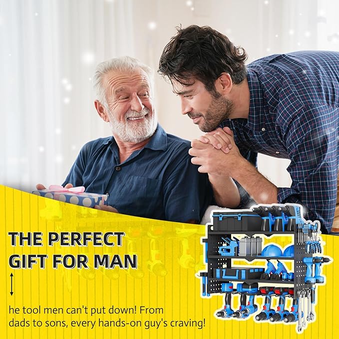 Power Tool Organizer Wall Mount with Charging Station, 4 Layers 8 Drill Holder, Heavy Duty Storage Utility Racks, Supports 600 lbs,Battery Shelf for Garage and Workbench (32 Inch 8 Drills Holder)