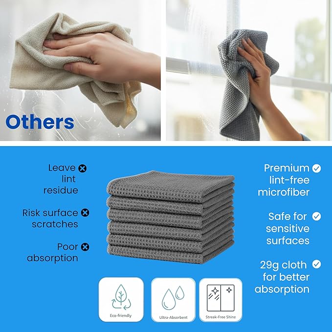 MIRACLEAN Waffle Weave Microfiber Cloths - 12 x 12 inches - Lint Free Cloth, Streak-Free Absorbent Microfiber Glasses Cleaning Cloth, Screens, Dusting & Appliances - 12 Pack Premium Cloth Wipes