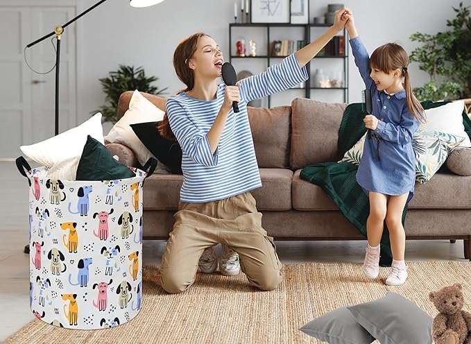 Round Dog Laundry Hamper Storage Basket Laundry Organizer Hamper Storage Bins Clothes Box Nursery Hamper Gift Basket with Handles