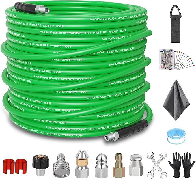 ClearRush Sewer Jetter Kit for Pressure Washer 100FT – 5800PSI High-Pressure Drain Cleaner, M22 & 1/4'' NPT Universal Fit, Unclog Gutters & Sewer Lines, Durable Jetter Hose for Homeowners & DIYers