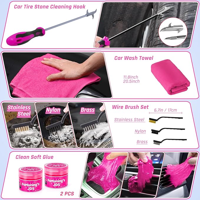 35PCS Car Detailing Kit Interior Cleaner with High Power Handheld Vacuum,Car Wash kit with Detailing Brush Set,Car Interior Detailing Kit,Pink Car Accessories for Motorcycle,Cars Gifts for Women