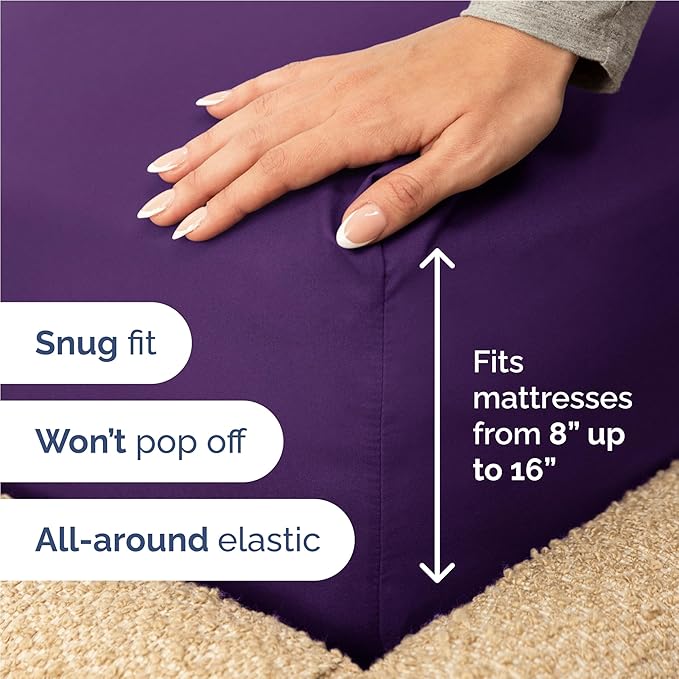 Twin XL 4 Piece Sheet Set - Comfy Breathable & Cooling - Ultra-Soft Hotel Luxury Bedding Set with 8-16 Inch Deep Pockets - 1 Flat & 1 Fitted Sheet & 2 Pillowcases - Wrinkle Free & Easy Care - Purple