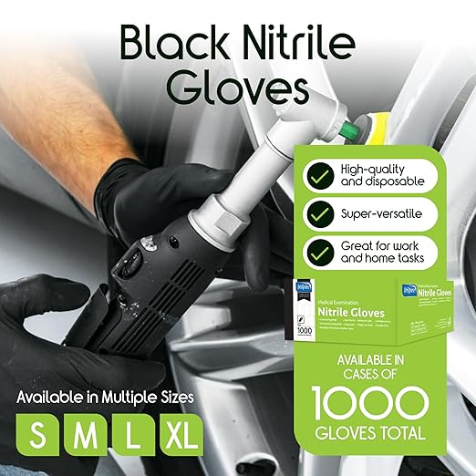 Inspire Case of 1000 Nitrile Gloves | THE ORIGINAL Quality Black Disposable Glove Latex Free | 4.5 Medical Cooking Cleaning Mechanic (Black Size Extra Large)