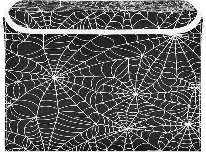 Bolaz Storage Bins with Lids and Handles,Halloween Gray Spider Web Storage Box Basket with Cover Collapsible Organizer Containers for Home Closet, Shelves
