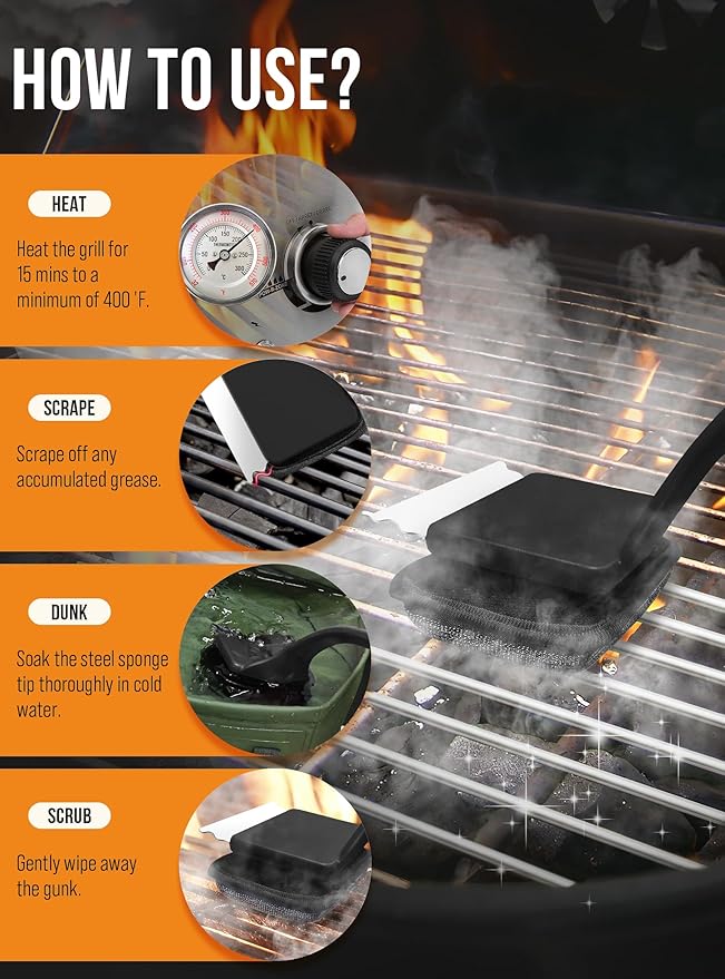 Grill Brush Bristle Free, Grill Cleaner Brush with 5 Replacement Heads, Ultra Safe Grill Brush for Outdoor Grill, Cast Iron, Stainless Steel Grates, Grill Scraper Outdoor BBQ Grill, Black