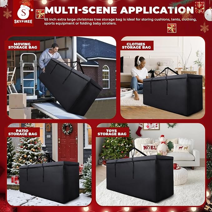 Large Christmas Tree Storage Bag, Fits Up to 9-12 ft Tall Artificial Disassembled Trees, 600D Waterproof Heavy Duty Christmas Tree Bag with Durable Handles & Zipper, 65 x 20 x 28 Inch, Black