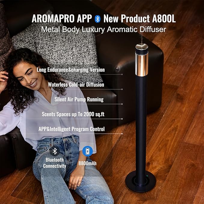 40-inch Large Waterless Essential Oil Diffuser, Luxury Hotel Scent Diffuser, Included 120ml Fragrance Oils, App Control,Scent Machine for Home,2000Sq.Ft Coverage, for Home, Office,Hotel,Spa,Deep Blue