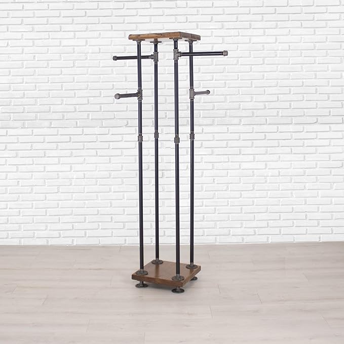 Industrial Pipe and Wood Clothes Rack 4-Way, Garment Rack, Clothing Rack, Closet Organizer, Clothing Storage and Display